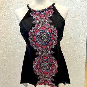 Aqua Couture swim tank top tankini large lotus design